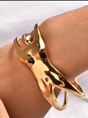 Statement Gold-Tone Sculptural Female Figure Cuff Bracelet-Bold & Elegant